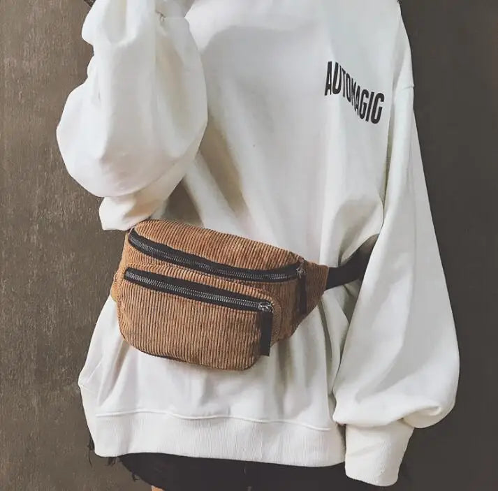 Women's Corduroy Waist Bag for Casual Shoulder