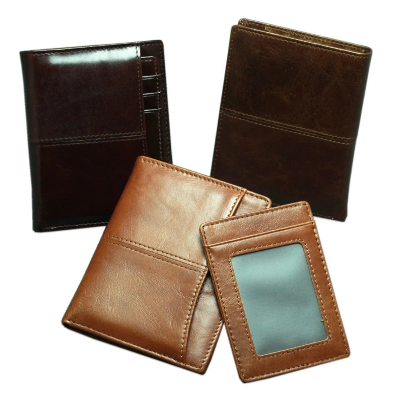 Spring Oil Skin Short Leather Wallet Vintage Short Wallets