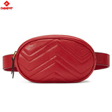 Women Leather Belt Bag Waist Bag Fanny Pack Red Beige
