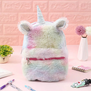 3D Cartoon Unicorn Backpacks Soft Plush Women Bags Girls School Bags