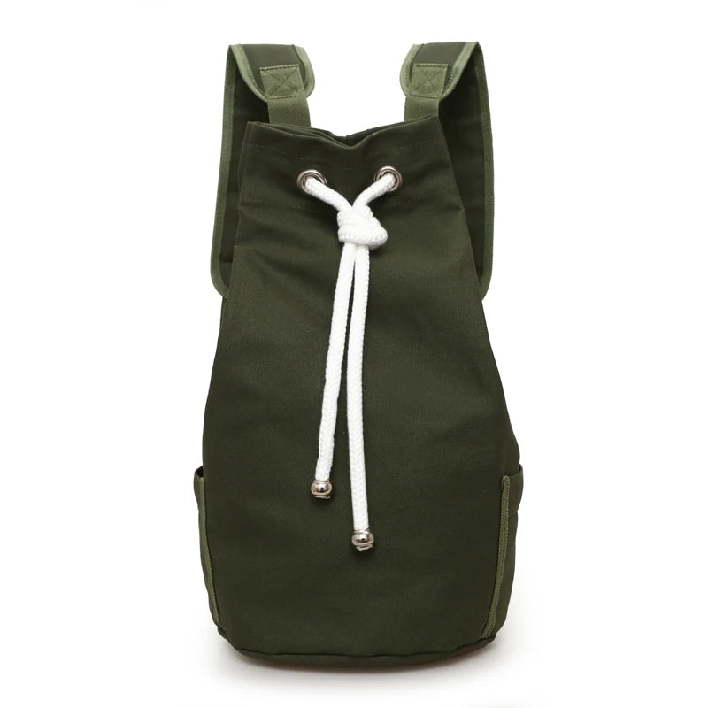 Canvas Backpack Large Capacity Drawstring Bucket Pack for Sports
