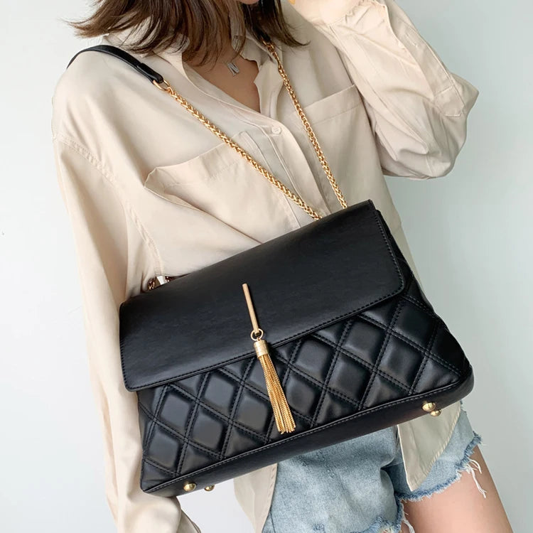Classical Women Big Metail Tassel Satchel Lady Large Size Tote Bag