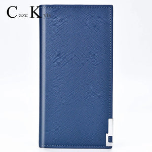 Men's Long Soft Leather Wallet Cross Pattern Ultra-Thin Wallet