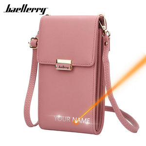 Mini Female Shoulder Bags with Phone Pocket, Custom Name Engraving