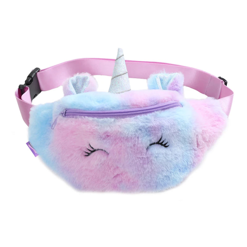 Unicorn Girls Waist Bag Kids Fanny Pack Cartoon Fur Women Belt Bag