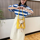 Bear Canvas Shoulder Bag Women Messenger Crossbody Purse