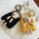 Bear Canvas Shoulder Bag Women Messenger Crossbody Purse