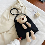 Bear Canvas Shoulder Bag Women Messenger Crossbody Purse