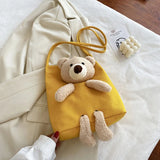 Bear Canvas Shoulder Bag Women Messenger Crossbody Purse