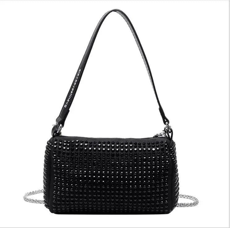 Women's Sparkling PU Leather Shoulder Bag Crossbody Handbag Black/Silver