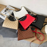 Leather Shoulder Bag Check Pattern Travel Crossbody Pouch Handbag