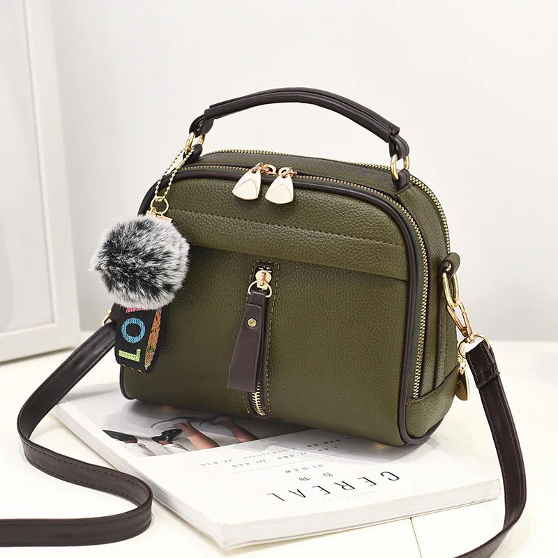 PU Leather Women Messenger Bag with Ball Toy