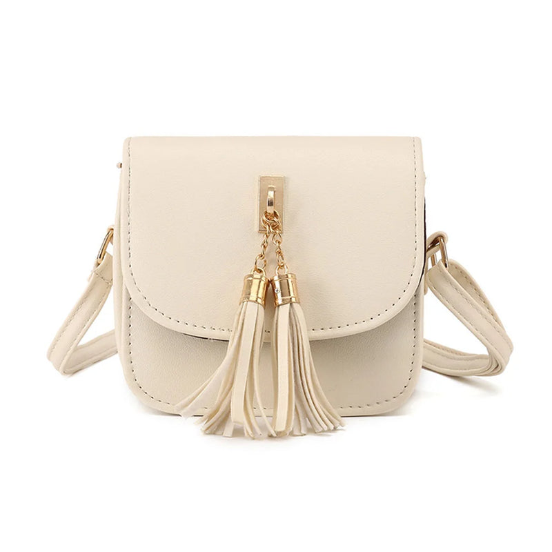 Women Mini Chains Bag Tassel Handbag Flap PU Leather Messenger