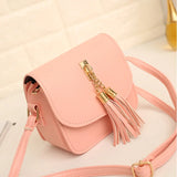 Women Mini Chains Bag Tassel Handbag Flap PU Leather Messenger