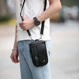 Men Waterproof Leather Waist Pack Zipper Bag Cross-body Handbag