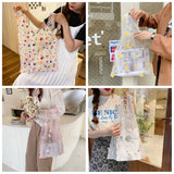 Female Flower Embroidery Hand Bag Organza Transparent Mesh Tote
