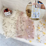 Female Flower Embroidery Hand Bag Organza Transparent Mesh Tote