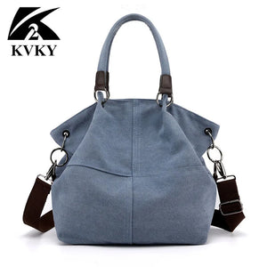Kvky Large Pocket Canvas Casual Tote Bag for Women