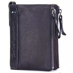 Men's Crazy Horse Leather Double Zipper Wallet
