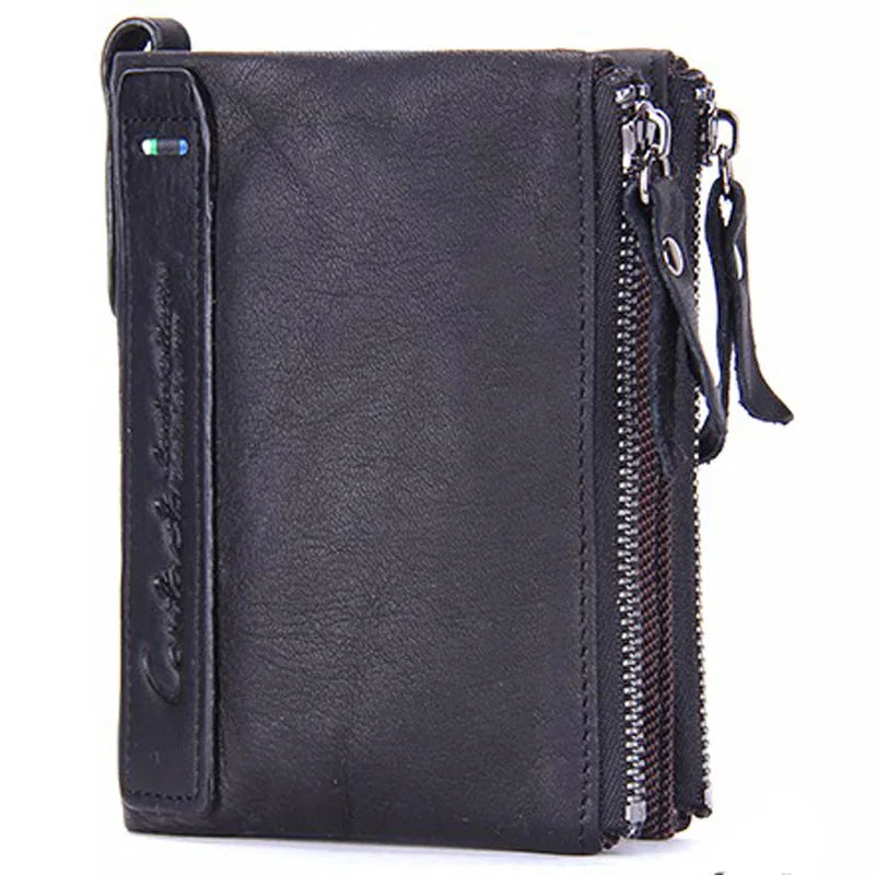 Men's Crazy Horse Leather Double Zipper Wallet