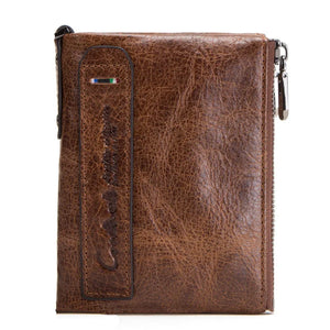 Men's Crazy Horse Leather Double Zipper Wallet