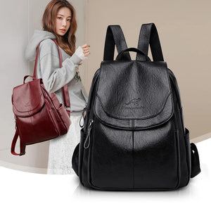 Women Leather Backpack High School Travel Bags Girls mochila feminina