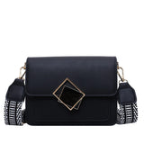 Leather Crossbody Bag with Special Lock and Wide Strap