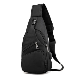 Men's Shoulder Bag Sling Chest Pack Canvas USB Charging Sports Crossbody Handbag