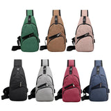 Men's Shoulder Bag Sling Chest Pack Canvas USB Charging Sports Crossbody Handbag