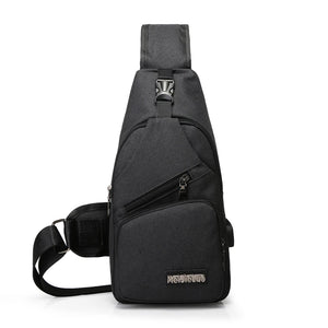 Men's Travel Crossbody Chest Bag USB Charging Headphone Plug Messenger