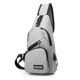 Men's Travel Crossbody Chest Bag USB Charging Headphone Plug Messenger