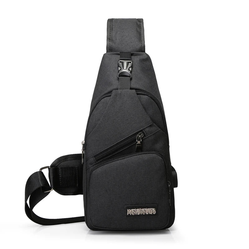 Men's Travel Crossbody Chest Bag USB Charging Headphone Plug Messenger