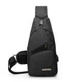 Men's Travel Crossbody Chest Bag USB Charging Headphone Plug Messenger