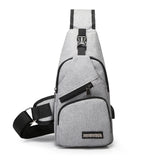 Men's Travel Crossbody Chest Bag USB Charging Headphone Plug Messenger
