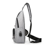 Men's Travel Crossbody Chest Bag USB Charging Headphone Plug Messenger