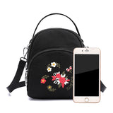 Floral Embroidery Backpack Small Nylon Handbag for Girls Women