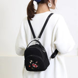 Floral Embroidery Backpack Small Nylon Handbag for Girls Women