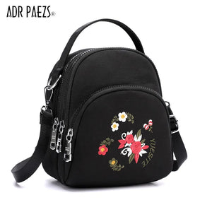 Floral Embroidery Backpack Small Nylon Handbag for Girls Women