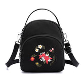 Floral Embroidery Backpack Small Nylon Handbag for Girls Women