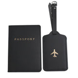 2pcs Passport Cover & Luggage Tag Set PU Leather Travel Accessories