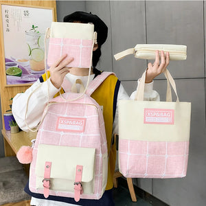 Canvas School Bag For Teen Girls High Student Women Book Bags