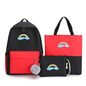 Cartoon Print Girls Backpack Set School Bags Kids Travel Backpack 4pcs