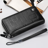 Men's Leather Clutch Wallet Double Zipper Purse Phone Bag