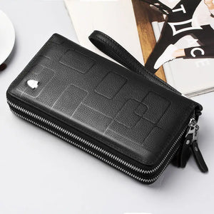 Men's Leather Clutch Wallet Double Zipper Purse Phone Bag