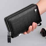 Men's Leather Clutch Wallet Double Zipper Purse Phone Bag