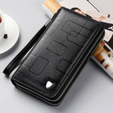 Men's Leather Clutch Wallet Double Zipper Purse Phone Bag