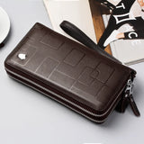 Men's Leather Clutch Wallet Double Zipper Purse Phone Bag