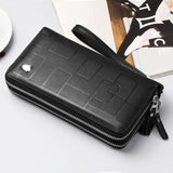 Men's Leather Clutch Wallet Double Zipper Purse Phone Bag