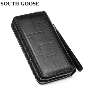 Men's Leather Clutch Wallet Double Zipper Purse Phone Bag