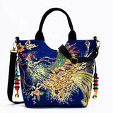 Canvas Phoenix Embroidered Women Handbag Shoulder Tote Crossbody Messenger Bag